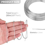 196 Feet Aluminum Wire for Sculpting, 12 Gauge Metal Bendable Wires 2 mm Thickness, Flexible Craft Aluminum Wire for Jewelry Making Beading Floral Soft DIY (Silver)