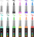 POMAC Acrylic Paint Markers Pens 12 Assorted Colors, Water-Based Paint Markers Brush Tip, No-Bleed Liquid Acrylic Marker Pens Waterproof for Fabric, Canvas, Rock, Glass, Wood, DIY Crafts, Art Supplies