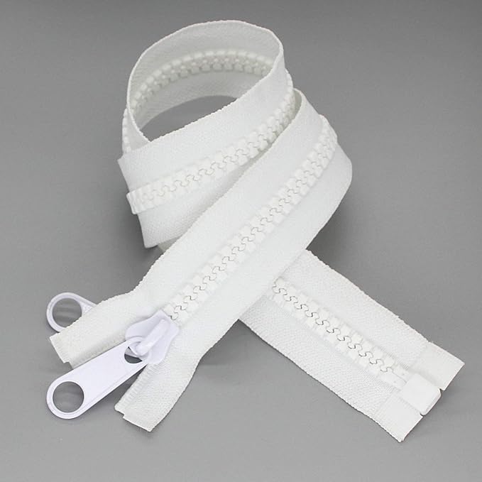Leekayer #10 Heavy Duty Zippers Separating Large Plastic Zippers White Tape with Double Pull Tab Slider, for Sewing,Sleeping Bag, Boat, Canvas, Cover, Trampoline, Dog Bed,Tent (72" 1pcs)