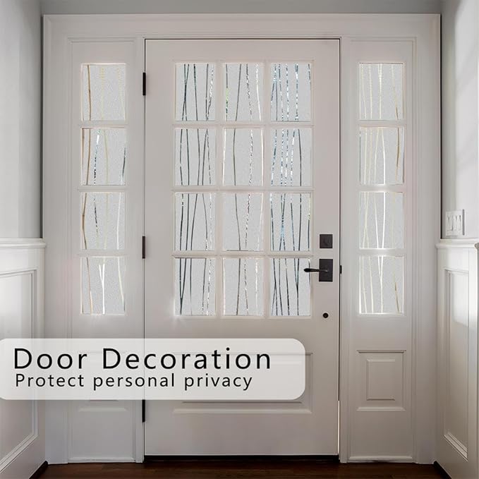 Finnez Window Privacy Film Decorative Frosted Window Cling Privacy Film for Glass, Non-Adhesive Heat Anti-UV for Home Office Living Room, Irregular Stripe Patterns, 23.6 x 157.4 Inches