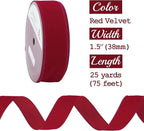 MEEDEE 1.5 Inch Velvet Wired Ribbon - 25 Yards Dark Red, Perfect for Christmas Tree, Wreaths & Bows