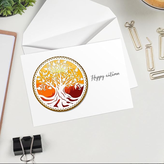 Tree Frame Metal Cutting Dies for Card Making, Tree Leaves Round Frame Die Cuts Carbon Steel Embossing Stencil Template Cutting Tools for DIY Scrapbooking Paper Card Photo Album Craft Supplies