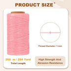 PATIKIL 284 Yard Flat Waxed Thread 150D 1mm Leather Sewing Cord for Repairing Shoes Bags Wallets Jewelry Making DIY Leather Craft, Pink