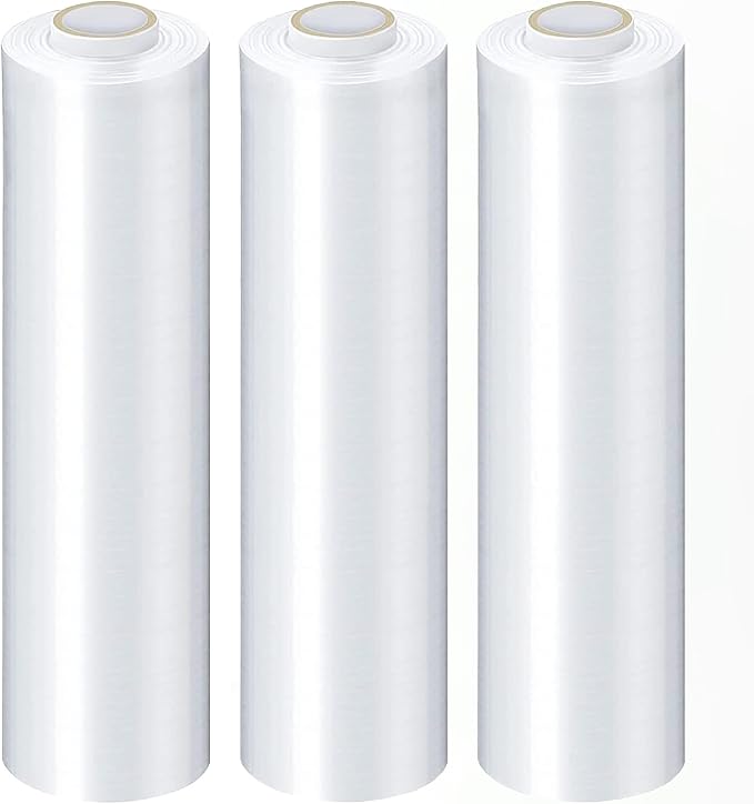 PSBM Stretch Wrap, 4 Pack, 15 Inch x 1000 Feet, 120 Gauge, Clear Plastic Cling, Cast Hand Stretch Film Rolls for Packaging Moving Packing Pallets