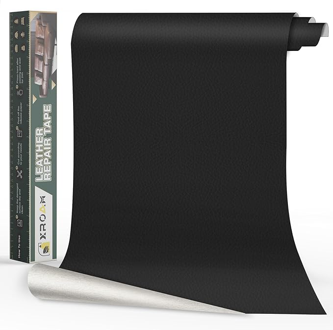 Leather Repair Tape, 16x40 inch Leather Patches for Furniture, Self Adhesive Leather Repair Patch for Sofas, Couches, Leather Covers, Seats, Chairs, Vinyl Repair Tape Black