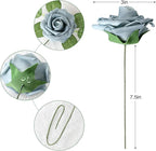 AmyHomie Artificial Flower Dusty Blue Shades Rose 25pcs Real Looking Fake Roses w/Stem for DIY Wedding Bouquets Centerpieces Arrangements Party Baby Shower Home Decorations