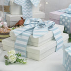 MEEDEE Blue White Stripe Ribbon 2.5 Inch Light Blue Wired Ribbon for Baby Boy Wreath, Baby Shower Elephant Wreath Diaper Cake Supplies, 10 Yards