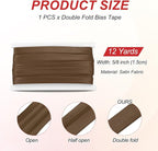 MECCANIXITY Double Fold Bias Tape for Sewing 5/8 Inch x 12 Yards Satin Pre-fold Continuous Binding Tape for Seaming Quilting Hemming Binding DIY Crafts, Brown