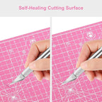 Headley Tools 12"x12" Rotating Cutting Mat, Self Healing Mat with 360-Degree Rotation & Anti-Slip Base, Sewing Board Cutting Mat Perfect for Fabric Quilting Leather Hobby Project，Pink