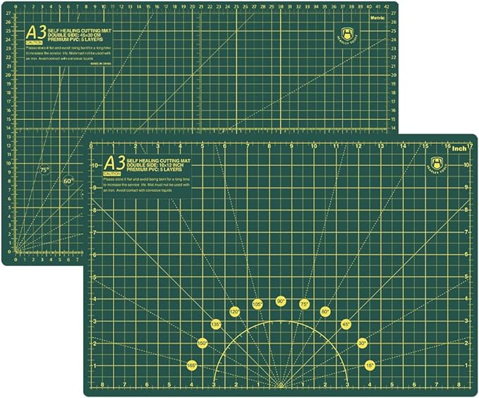 Headley Tools 18"x12" Thickened Self Healing Cutting Mat, A3 Rotary Cutting Sewing Mat for Crafts, Double Sided 5-Ply Table Cutting Board for Fabric Quilting Leather Arts Hobby Project, Green