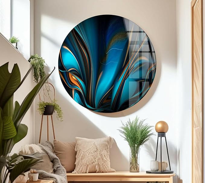 My Photostation.com 28Wx18H'' Orange & Blue Abstract Glass Wall ArtTempered Glass Printing Wall Decor Large Wall Art Wall Hangings