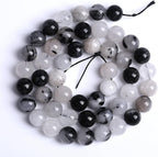 AAA Natural Black Quartz Rutilated Beads Round Loose Beads for Jewelry Making DIY Bracelet 38pcs 10mm Crystal Energy Healing Power Stone (Black Rutilated Quartz Crystal, 10mm)