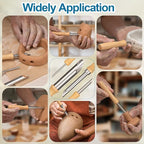 Amrules Clay Tools Kit, 4 PCS Circular Clay Hole Cutters Tools, Wooden Handle and Stainless Steel Sculpting Tools Kit Suitable for Drilling, Carving, Pottery Craft and DIY Projects