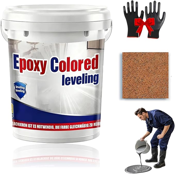 Epoxy Floor Paint, Epoxy Colored Sand Floor Paint, High-Gloss Marble Effect Self-Leveling Coating, Waterproof, Non-Slip, Ultra-Durable for Garage, Basement, Wood Floors (Orange,22 lb)