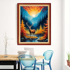 Magxvouy Cross Stitch Kits Stamped Full Range of Embroidery Kits,Cross Stitch Patterns Needlework Kits for Beginners 11CT Printed Kits&Mountain and River Deer 16x20 inch