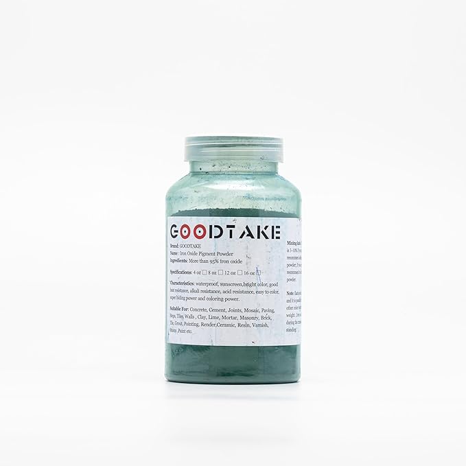 GOODTAKE Iron Oxide Powder, Green Concrete Color Pigment, Color Dye for Cement, Concrete, Clay, Pastel, Mortar, Grout, Mix DIY, Epoxy Resin (12 oz)