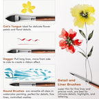 Watercolor Brushes Professional, Fuumuui 10Pcs Synthetic Squirrel Hair Watercolor Paint Brush Set for Artists with Wide Flat, Round, Detail, Dagger, Cat's Tongue for Watercolor Gouache Inks Painting