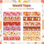 12 Rolls Washi Tape Set, Retro Boho Flower Butterfly Masking Tapes, Doodle Hand-Drawn Decorative Adhesive Tapes for Painters, Planners, Scrapbook, school Supplies, DIY Art Crafts, Gift Wrapping 16.4Ft