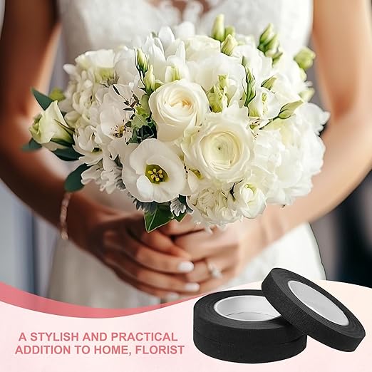 MECCANIXITY 12 Rolls Floral Tapes, 30 Yard x 1/16 in Florist Crepe Flowers Bouquets Tape Adhesive Waterproof for Flower Arranging Wrapping, Black
