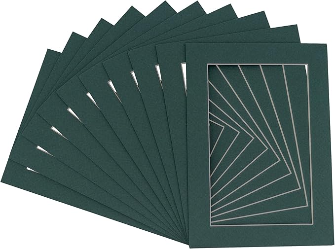 Pack of 25 Acid Free 8x10 Mats Bevel Cut for 5.5x8.5 Photos - Forest Green Precut Matboards For Pictures, Photos, Framing - 4-ply Thickness