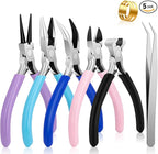 5 Pack Jewelry Pliers Tool Set, Includes Round, Chain, Needle, Bent & Zipper Pliers for Repair, Wire Wrapping & Crafts