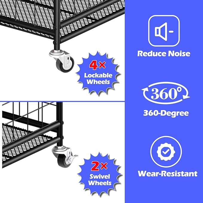 Ball Storage - 22.83" Basketball Cart With Wheels Garage Volleyball Storage Sport Equipment Holder Organizer For Indoor Outdoor,Metal Storage Rack For Playgroup,Gym And School