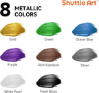 Shuttle Art 8 Colors Metallic Acrylic Paint, 250ml/8.45oz Bottles Acrylic Paint Set, Rich Metallic Shade, Bulk Painting Supplies for Artists, Beginners and Kids Painting on Rocks Crafts Canvas Wood