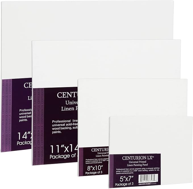 Centurion All-Media Primed Linen Panels - 18x18 3 Pack - 11oz Universal Primed Canvas Boards for Painting, Mounted on MDF Wood, Non-Warping, Ideal for Artists, Professionals, and Painters