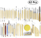 S & E TEACHER'S EDITION 42 Pcs Polymer Clay Tools, Air Dry Clay Tools, Clay Scultping Tools Double-Sided with Smooth Wooden Handles for Kids and Adults Pottery Craft, Carving, Molding, Modeling, Shaping