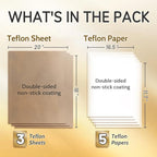 TransOurDream 3 PTFE Teflon Sheets 16×20"& 5 Teflon Papers A3 for Heat Press Transfer Sublimation Paper and Heat Transfer Paper Reusable Heat Resistant Non stick
