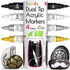 4 Dual Tip Acrylic Paint Pens - Fine Tip & Medium, Permanent & Waterproof - Acrylic Paint Markers for Rock Painting, Canvas, Wood, Ceramic, Glass, Fabric, Metal - White, Black, Gold & Silver