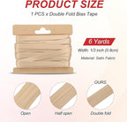 MECCANIXITY Double Fold Bias Tape for Sewing 1/3 Inch x 6 Yards Satin Pre-fold Continuous Binding Tape for Seaming Quilting Hemming Binding DIY Crafts, Light Brown