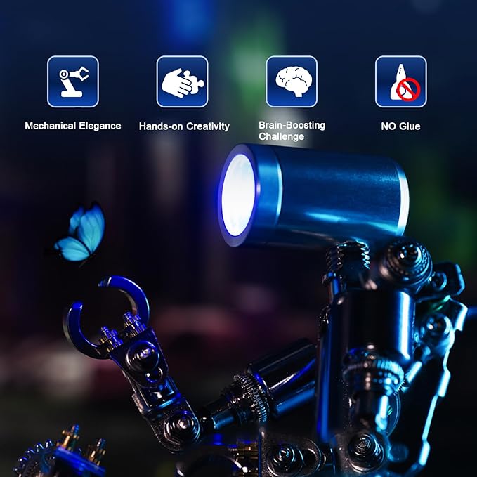 Mostarle Terminator M 3D Metal Puzzle, Arcynix DIY Mechanical Robot Model Kit, Sci-Fi Design LED Light Feature Unique Gift for Adults & Teenager (Blue)