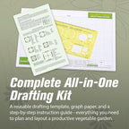 Garden Tutor Square Planning & Drafting Kit – Plan High-Yield Vegetable Gardens with Durable Stencil, Graph Paper & Guide for Grid or Row Designs