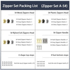 VICHERIA Zipper Repair Kit (45 Pcs), Universal Size #5 Zippers for Sewing, Replacement Slider Pull Fix Kit for Jackets, Coat, Boot, Backpack, Purse
