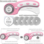 Rotary Cutter Set - Quilting Kit incl. 45mm Fabric Cutter, 5 Replacement Blades - Ideal for Crafting, Sewing, Patchworking, Crochet & Knitting (Pink, Cutting Mat Set (36" x 24"))
