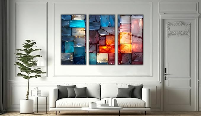 Magical Light Play and Stunning Colors Printed Tempered Glass Wall Art Painting for Living Room, Tempered Glass Modern Prints Decor, Large Vivid Color Panel for Bedroom, Kitchen, or Office