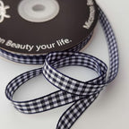Blue Gingham Woven Edge Ribbon 25 Yards Per Spool,Dark Blue Checked Crafts 3/8 Inch Wide (3/8", Navy)