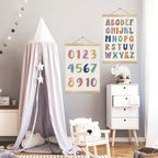 2-Pack Alphabet and Number Posters for Kids,Modern ABC and 0-10 Wall Chart Set on Natural Linen,Educational Decor for Toddlers, Preschool Classroom, Nursery, Playroom 14x18.5In (ABC+123)