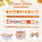 4 PCS Thanksgiving Fall Ribbons Pumpkin Leaves Printed Grosgrain Ribbons White Orange Ribbon Hello Autumn Craft Ribbons for Gift Wrapping Fall Thanksgiving Decor (20 Yards, 0.78''&0.39'')