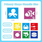 24 Pieces Stencils for Kids,Large Drawing Stencils Chalk Template,8 Inches Washable Shape Template Kit for Crafts,Painting Drawing for Kids Toddlers Preschool(Ocean, 8 inch)