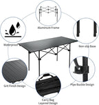 Camping Table 4Ft Folding Table Folding Picnic Aluminum Roll up Camp for Outdoor Beach Grill BBQ Travel Black