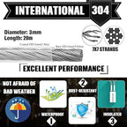 1/8 Inch Heavy-Duty Stainless Steel Cable 65FT Wire Rope with M5 Turnbuckle - 304 Stainless Steel, 1700LB Break Strength for Outdoor Sun Shade, Garden Climbing,Deck Railing (1/8" 65FT Wire Rope Kit)