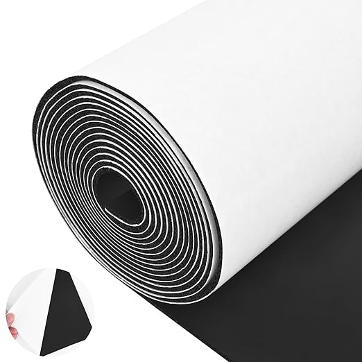 Tolanbbt Sponge Neoprene Foam Sheet with Adhesive - 1/16” Thick, 12” x 118” Closed Cell Foam Rubber Roll, Weatherproof Soundproof Padding for Automotive, Cabinet, Furniture, Crafts, DIY, Black