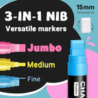 Window Chalk Markers for Glass Washable, 20 Colors Jumbo Liquid Chalk Marker with 15mm 3 in 1 Nib Thick Wide Tips, Big Chalkboard Markers, Car Paint Pen for Auto, Bistro, Mirror, Poster, Blackboards