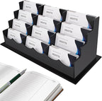 Business Card Holder, Acrylic Business Card Display, Clear Desktop Business Card Stand for Exhibition, Home & Office Black 4 Tiers 12 Slots
