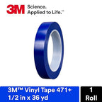 3M Vinyl Tape 471+, 1/2 in x 36 yd, Indigo, 1 Roll, Fine Line Tape for Paint Masking Striping, Color Separation and Complex Designs, High-Temperature, Stretch , Blue