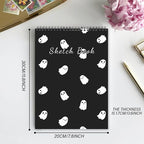 Cabreche Sketch Book Top Spiral Bound Sketch Pad, 9 x 12 inch,100GSM Thick Paper,50 Sheets 100 Pages,Art Sketchbook Artistic Aesthetic Writing Drawing Paper for Girls Women Cool Little Specter-Black