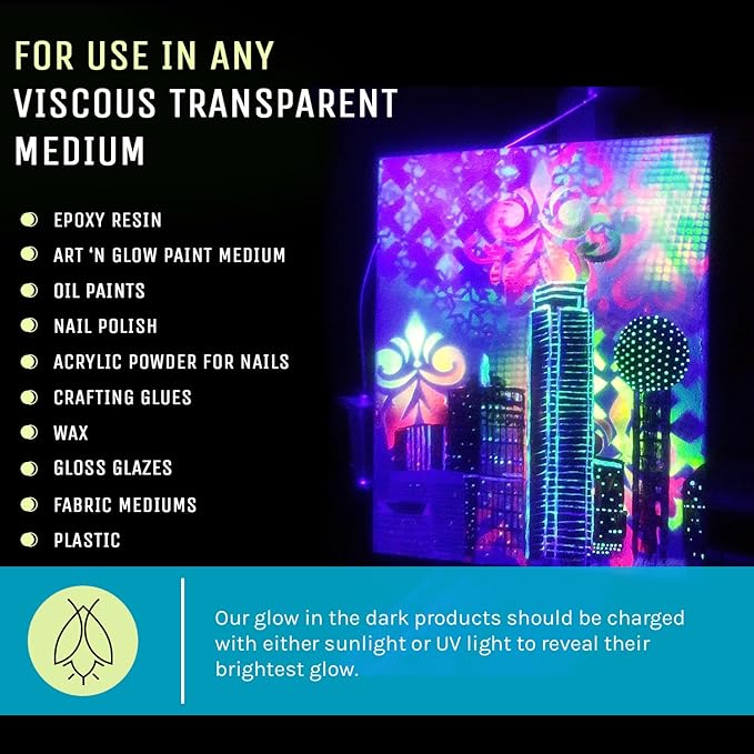 Glow in The Dark Pigment Powder - Neutral and Fluorescent Color for Art Painting, Fine Art, Nail Art Paint, and DIY Crafts - Long Lasting, 10+ Color Options - Fluorescent Yellow - (12 Grams)
