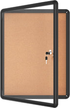 26"x20" Enclosed Bulletin Board, Lockable Weather-Resistant Aluminum Cork Noticeboard for School & Office, Black Frame w/Cork